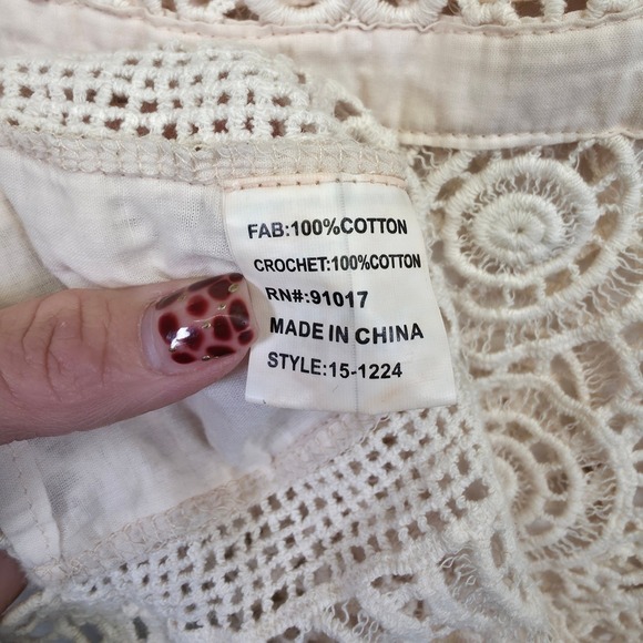 Solitaire Swim Cover Up Top Womens M Beige Crochet Lace Resort Beach Festival - Picture 10 of 14